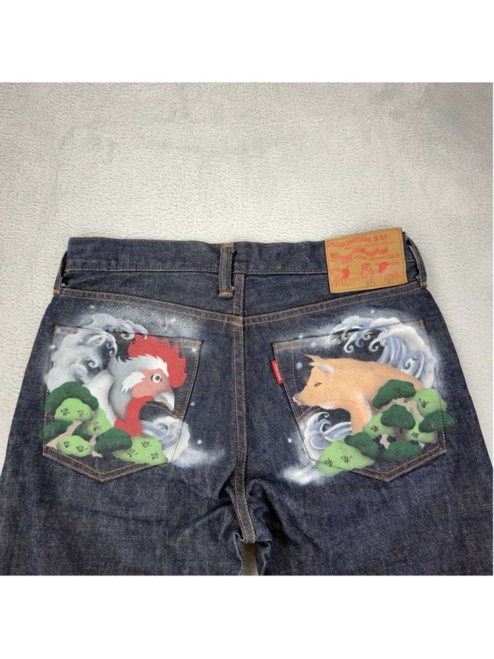 Studio D'Artisan Men's Jeans Red Selvedge Back Embroidery Size 31x25 - Picture 9 of 10
